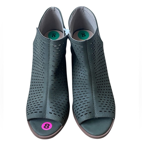 Restricted Shoes - Restricted Dark Green Peep-Toe Ankle Booties